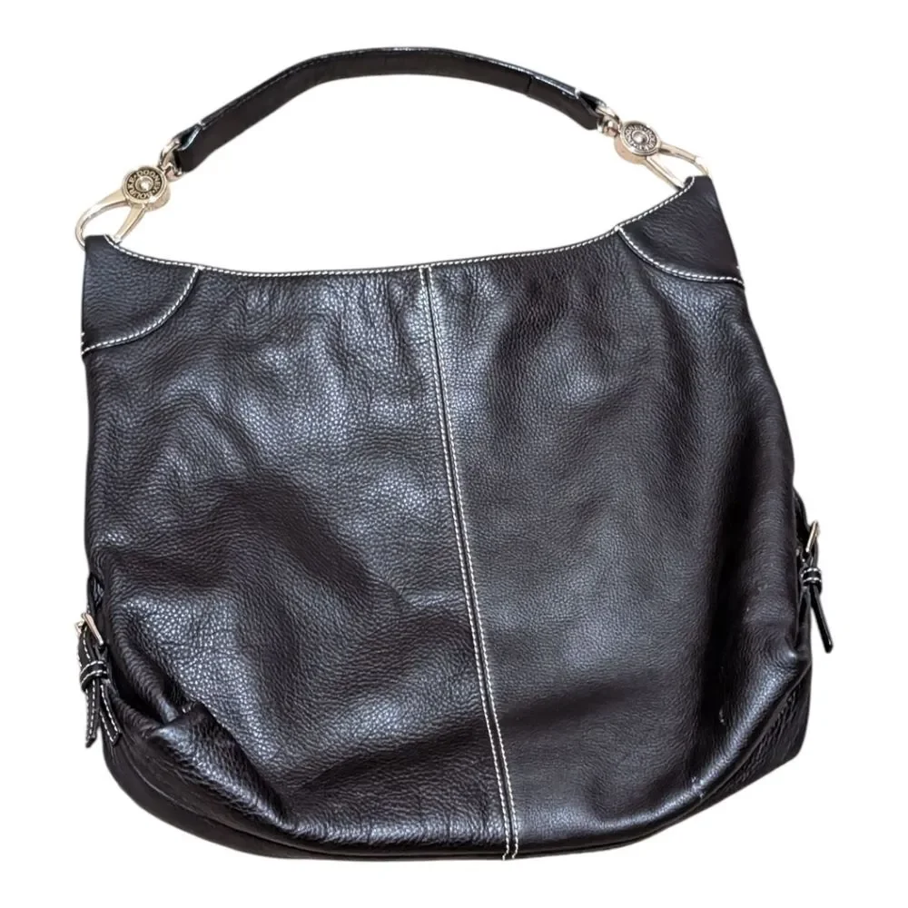 Dooney & Bourke brown pebbled leather hobo shoulder bag Libby gold tone hardware